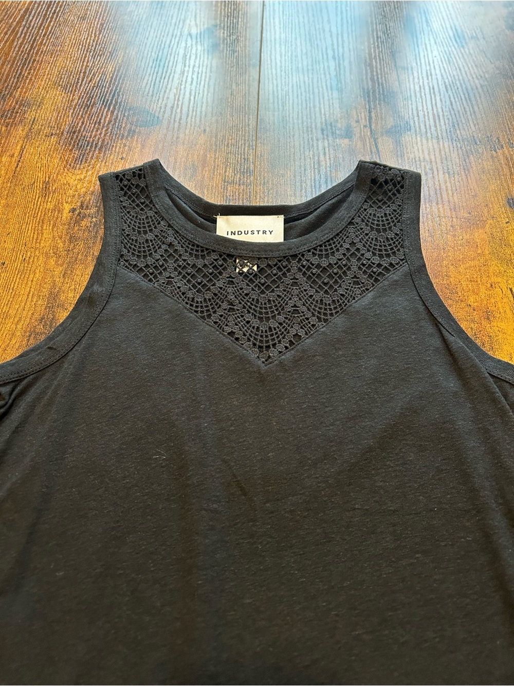 Women's Black Crochet Yoke Tank Top